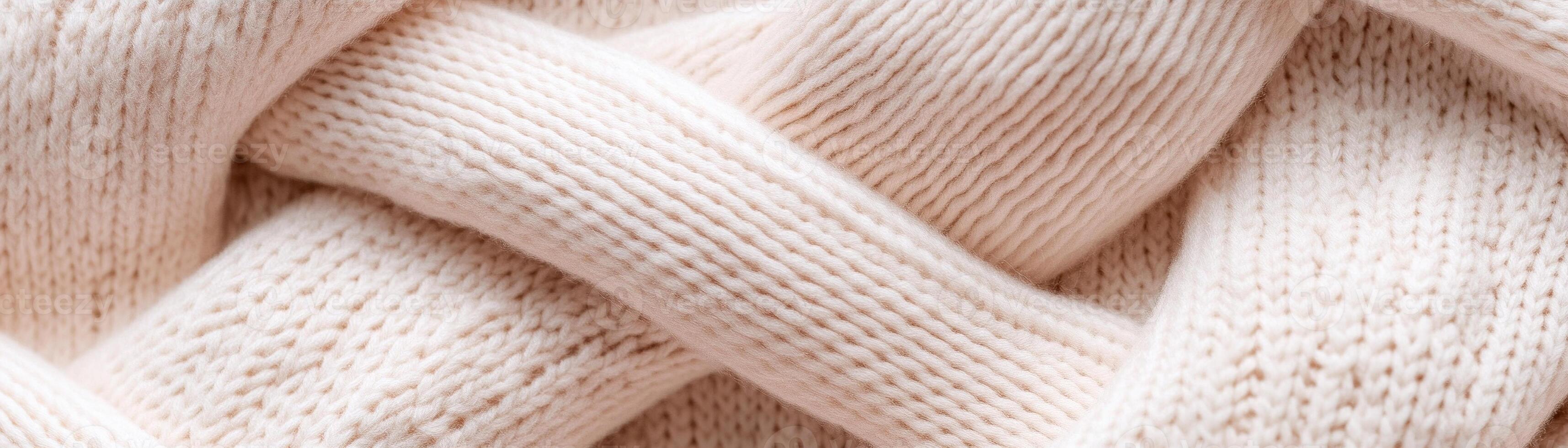 Structured knitted fabric features a geometric design in beige, enhanced by ultra-sharp lighting that creates depth and an engaging interplay of shadows, emphasizing its unique texture photo