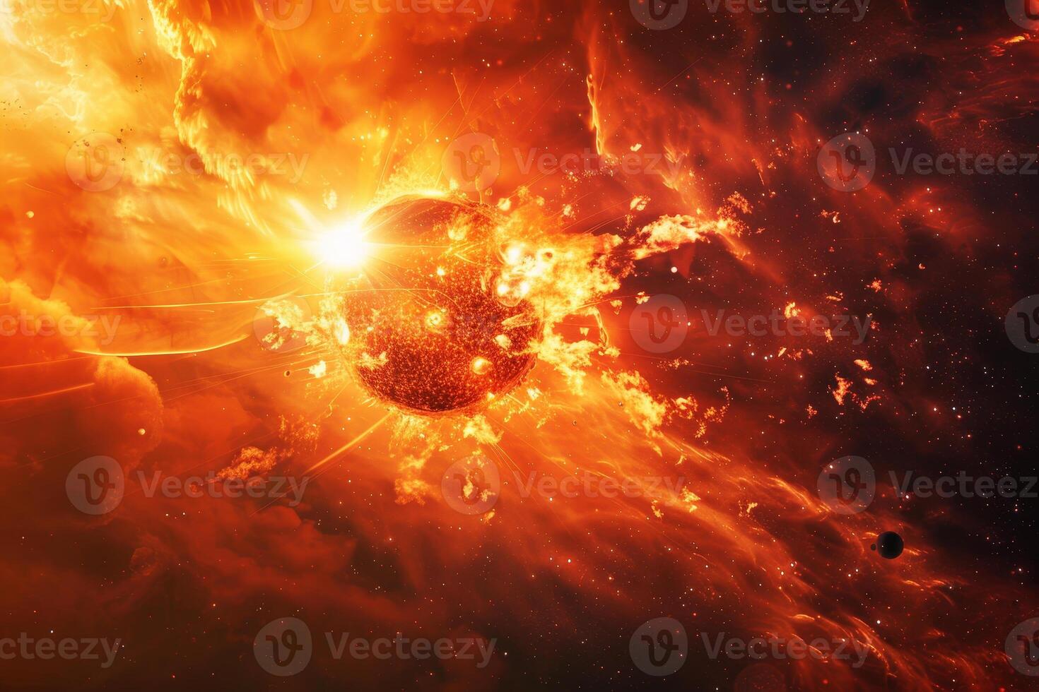 An exploding star in space with a bright light photo
