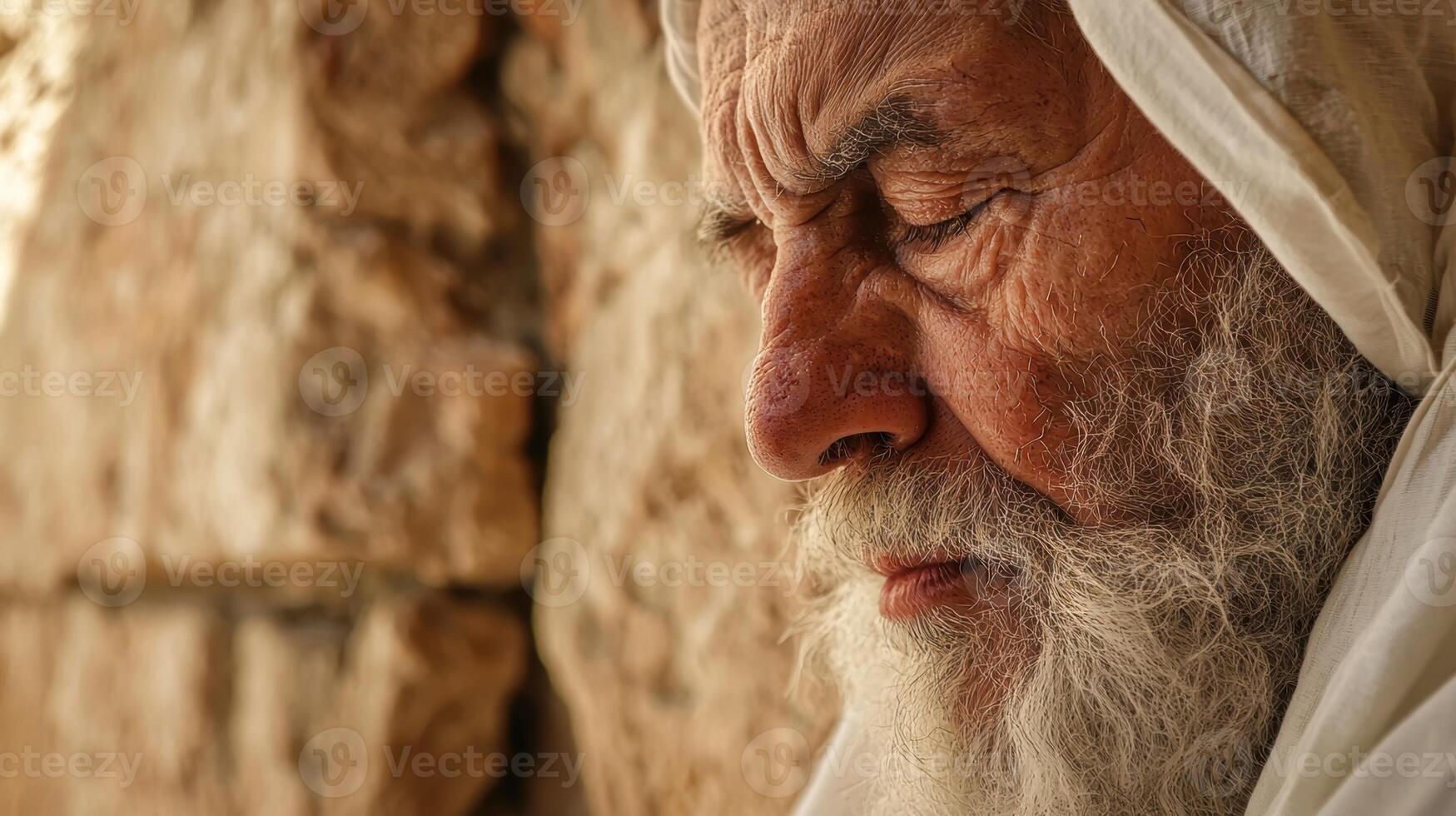 An old man with a beard and white robe photo