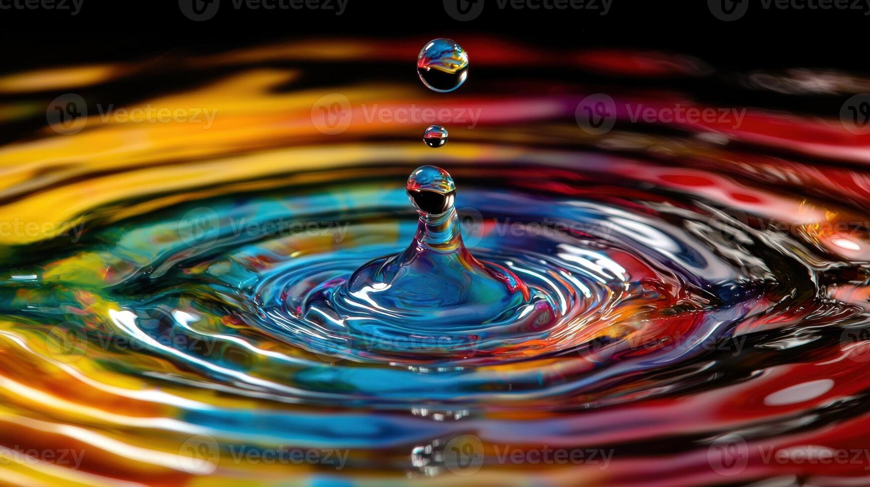 A drop of water is being colored by a rainbow photo