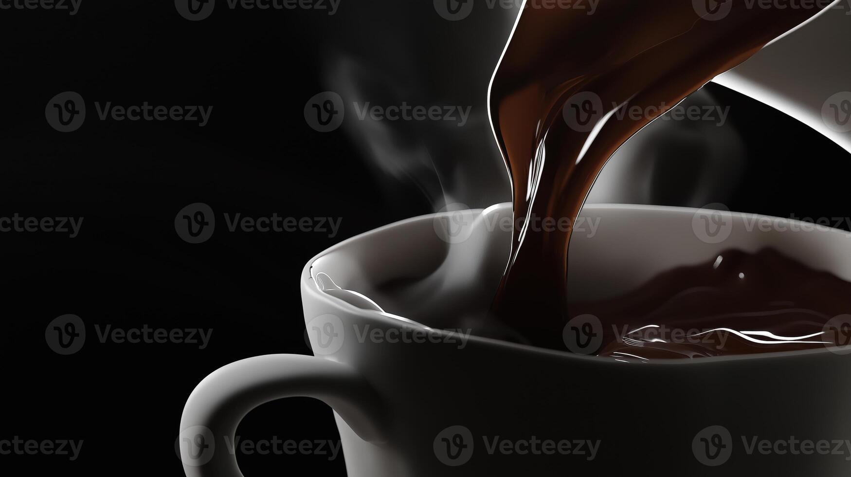 a close-up of a white coffee cup with a handle on the left side. The cup is filled with a dark brown liquid photo