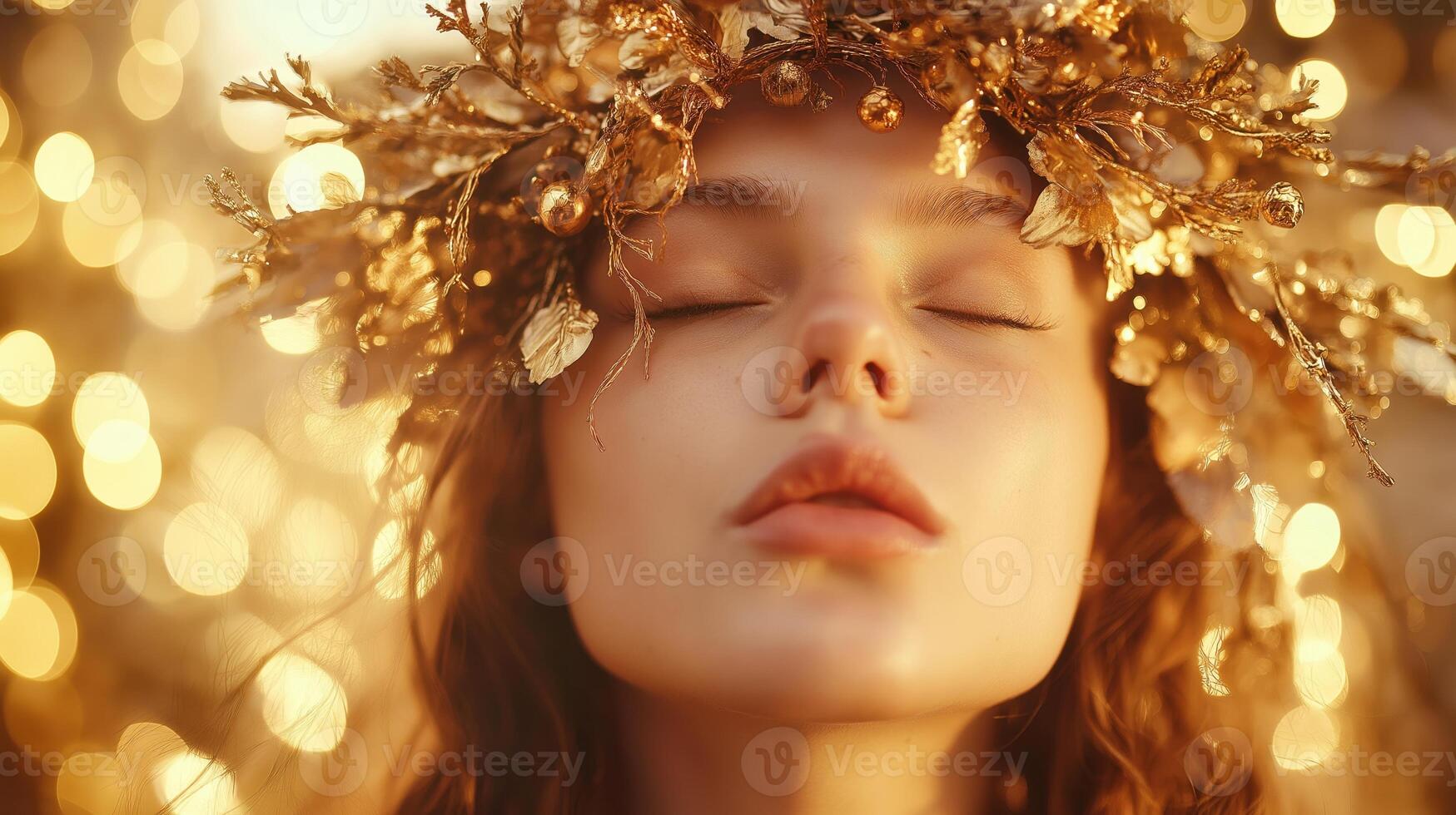 portrait of a young woman with her eyes closed and her lips slightly parted photo