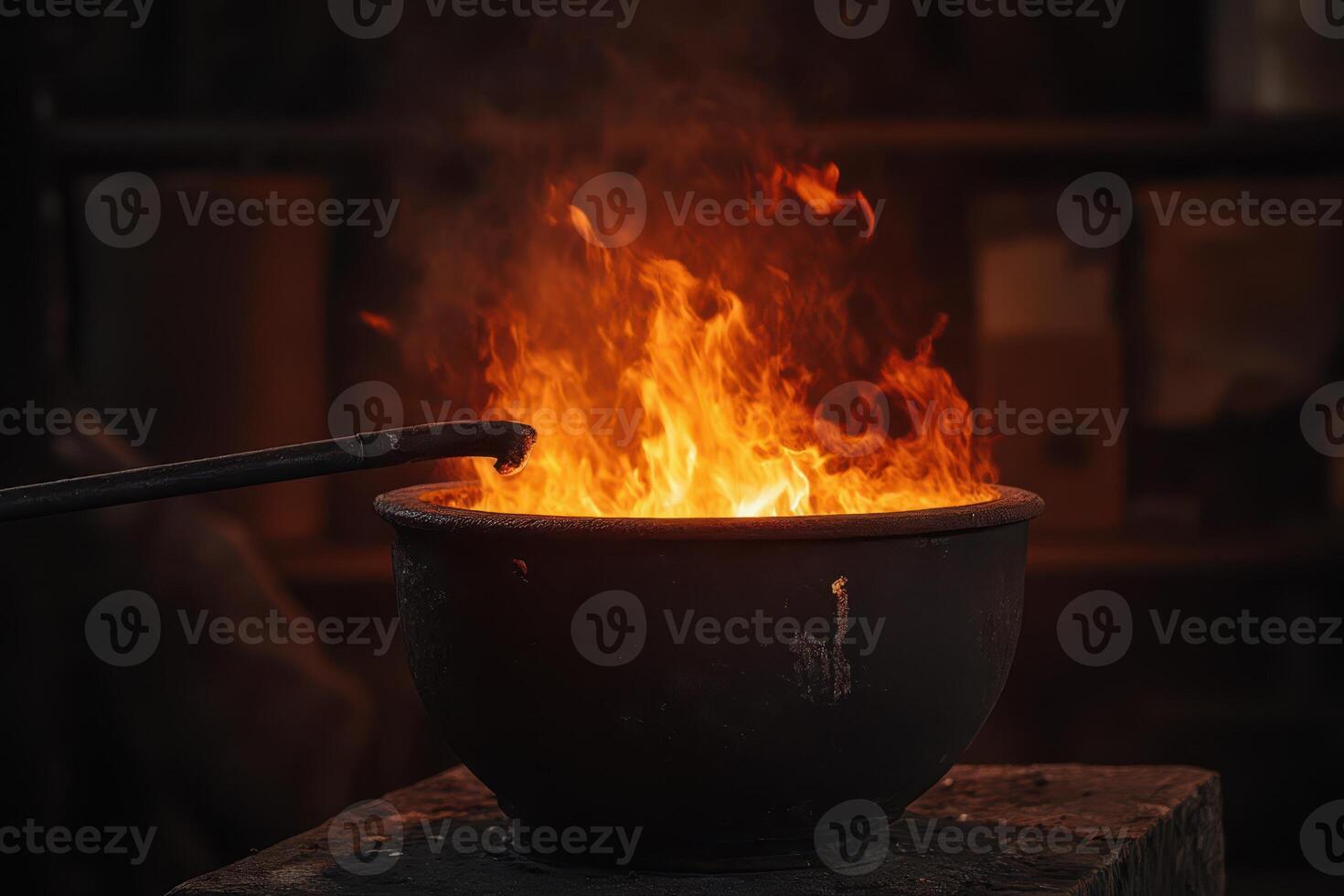 a blacksmith is using a metal rod to heat up a pot photo