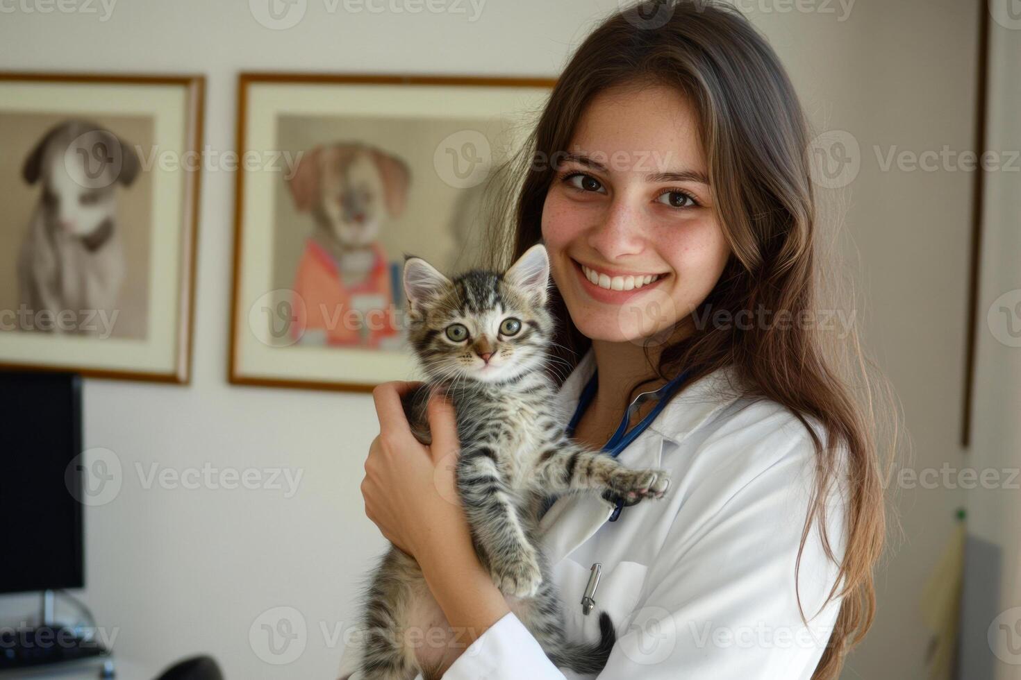 A woman holding a kitten photo