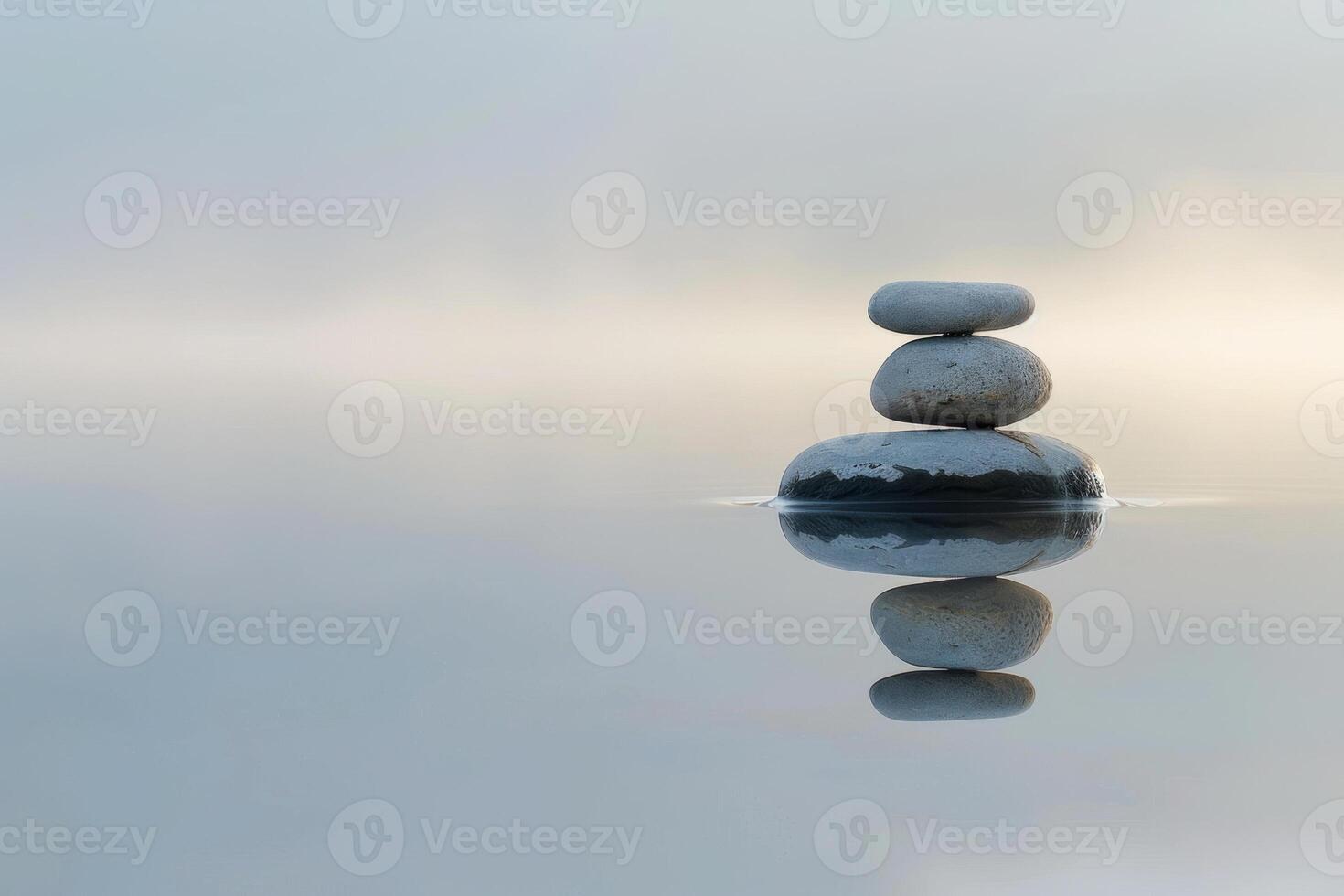 Smooth stones stacked in balance on calm water photo