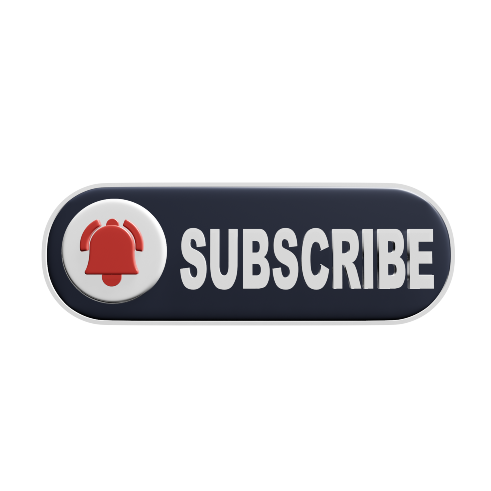 3d Black Subscription Button with bell. For social networks png