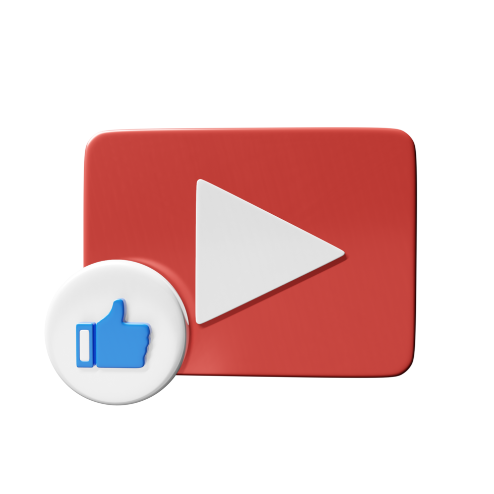Thumbs up and play button as 3d rendering icon illustration png