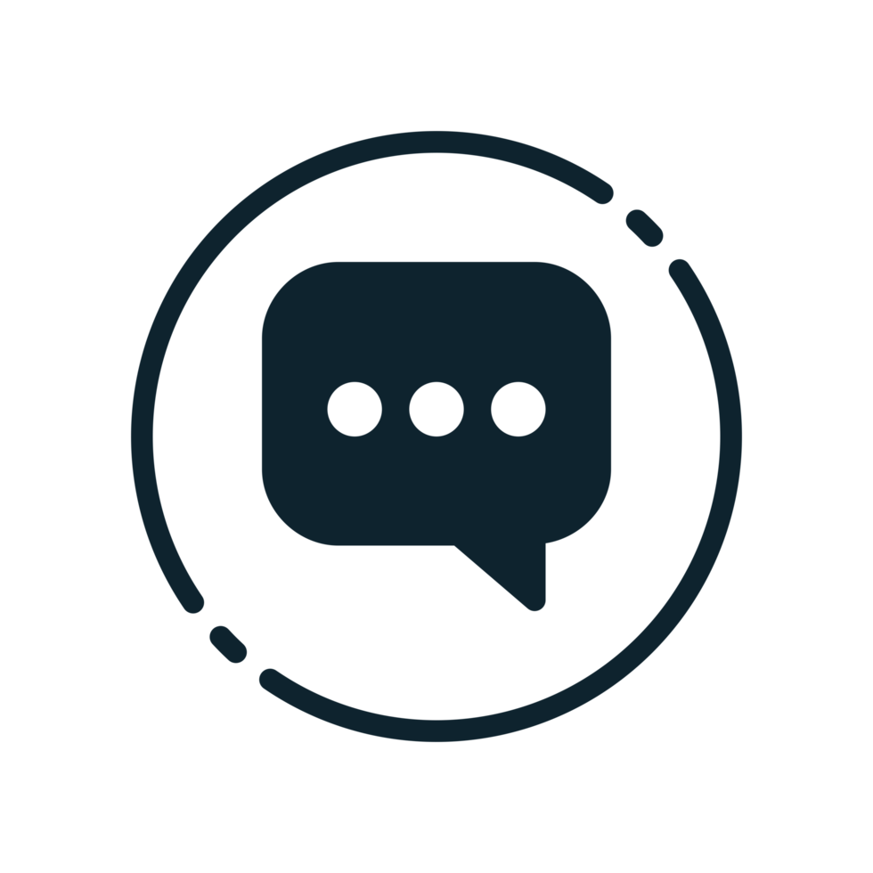 A black and white icon of a speech bubble png