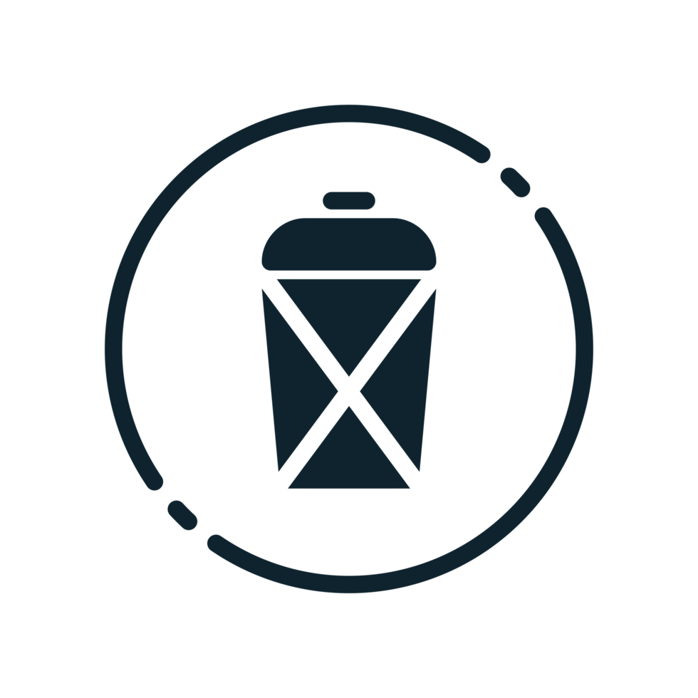 A trash can icon in a circle with glyph style. Transparent Background png