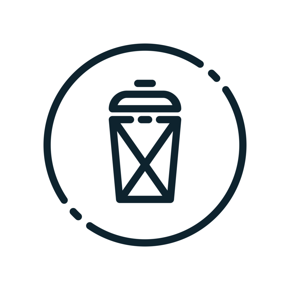 A trash can icon in a circle with line style. Transparent Background png
