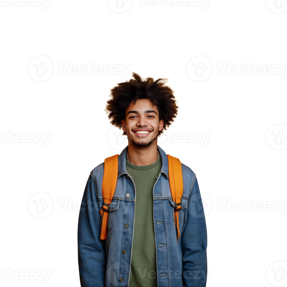 Smiling Afro Student with Backpack png