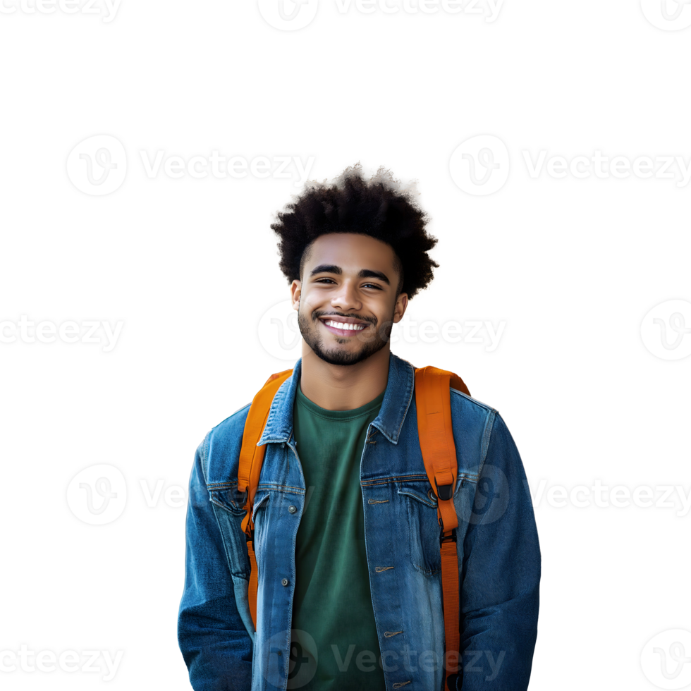 Smiling Young Afro Student with Backpack png