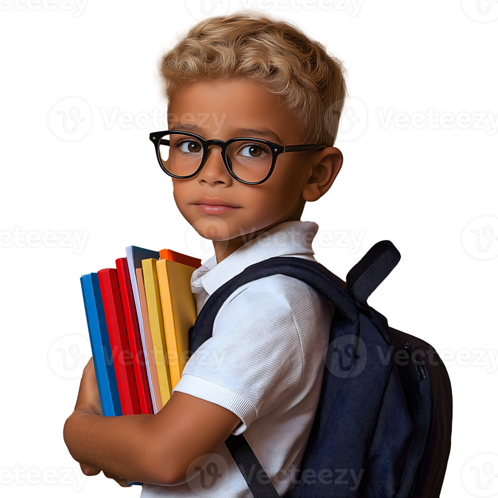 Child with Backpack and Colorful Books png