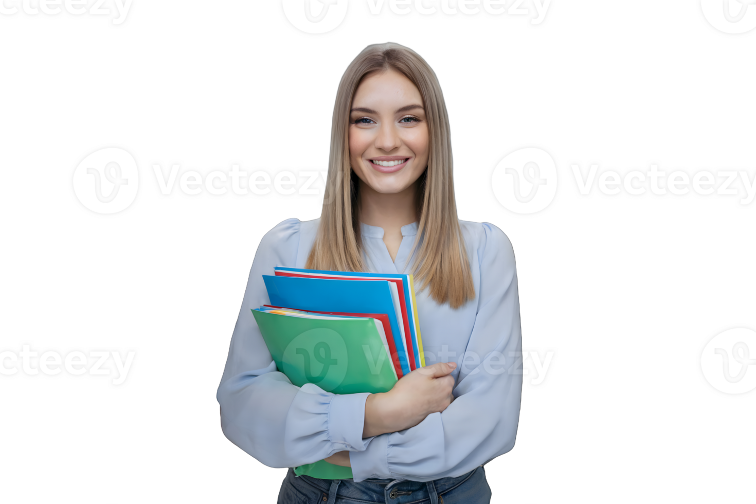 Young Student with Colorful Folders and Confident Smile png
