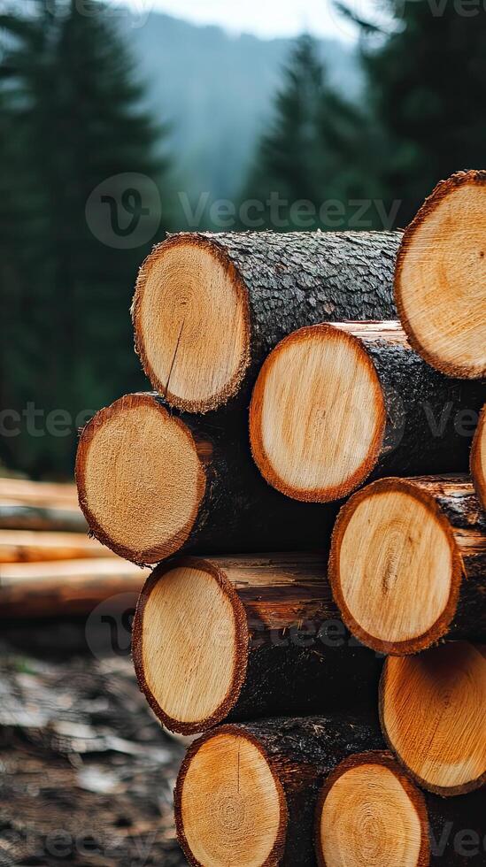 Stacked Logs in Forest - A Sustainable Resource photo