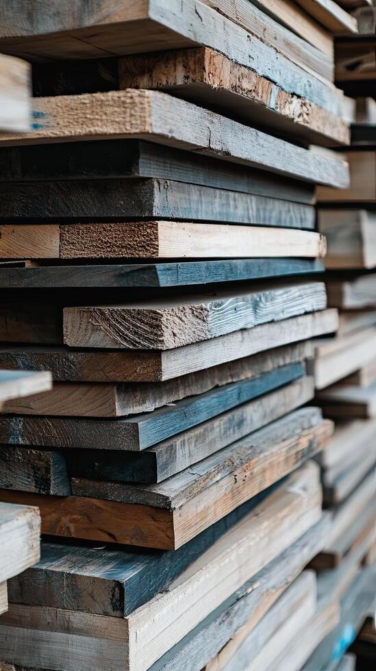 A close up of a stack of wood planks photo