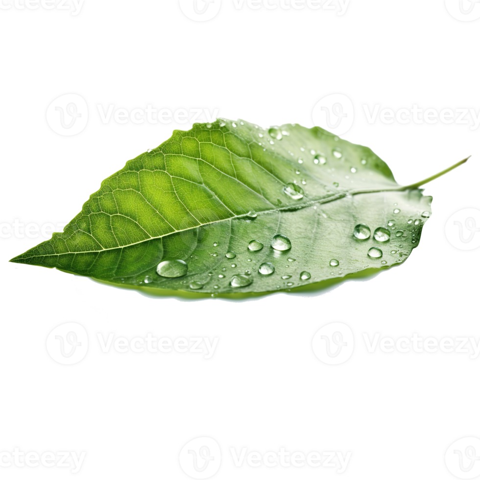 Vibrant green leaf showing water droplets on transparent background png