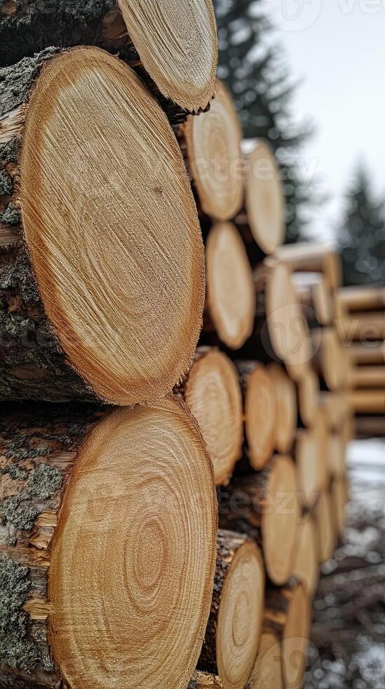 Stacked Logs A Rustic Display of Nature's Bounty photo