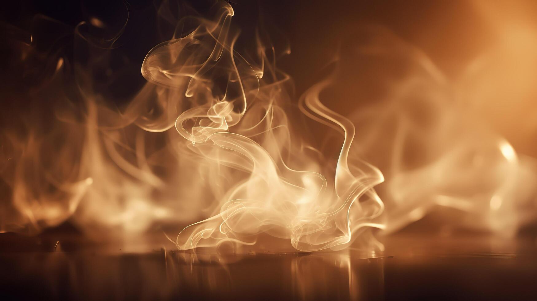 Golden smoke rising creating abstract shapes on dark background photo