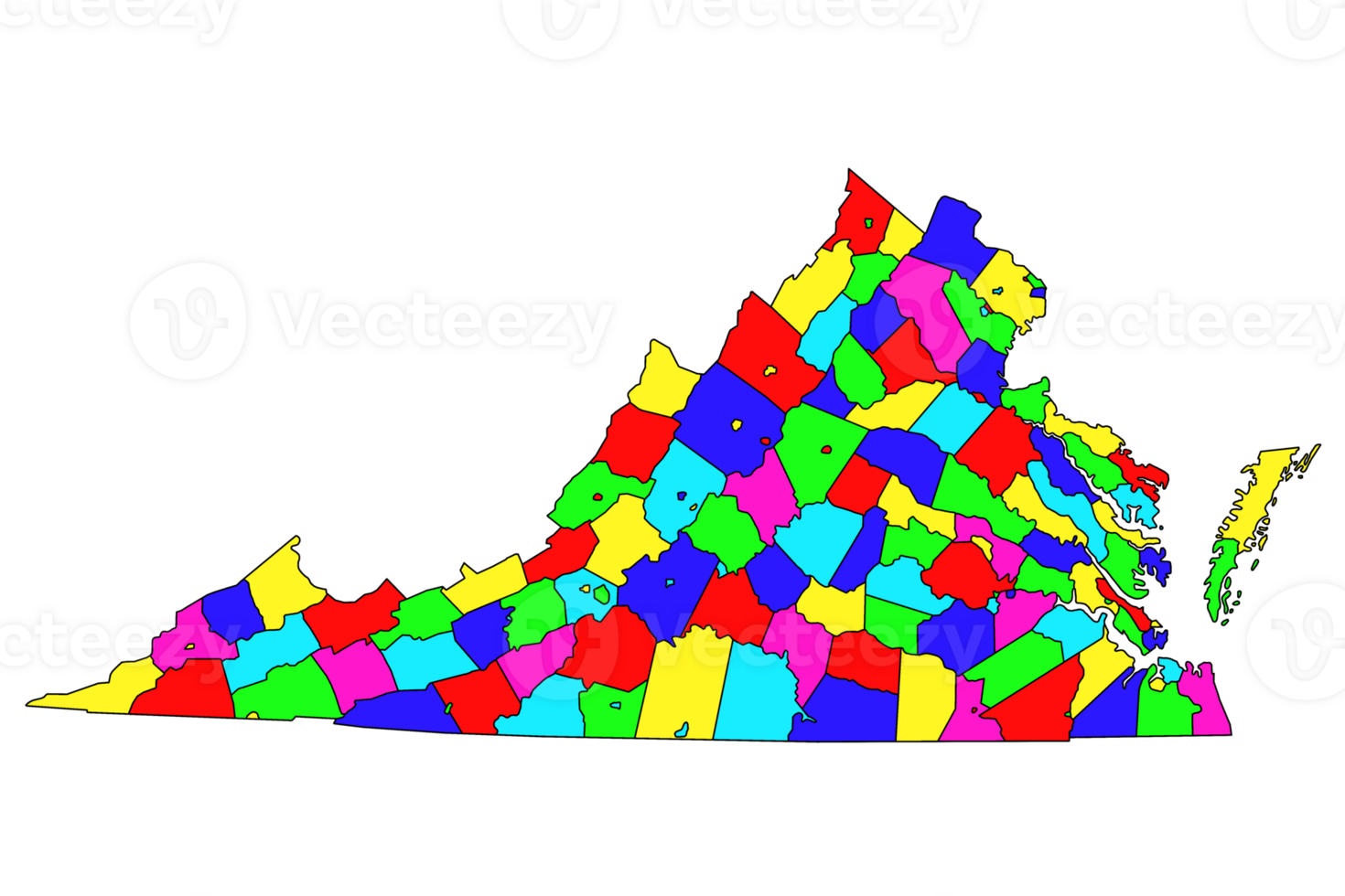 Virginia administrative map. counties map of Virginia with color, blank Map, empty map of Virginia png