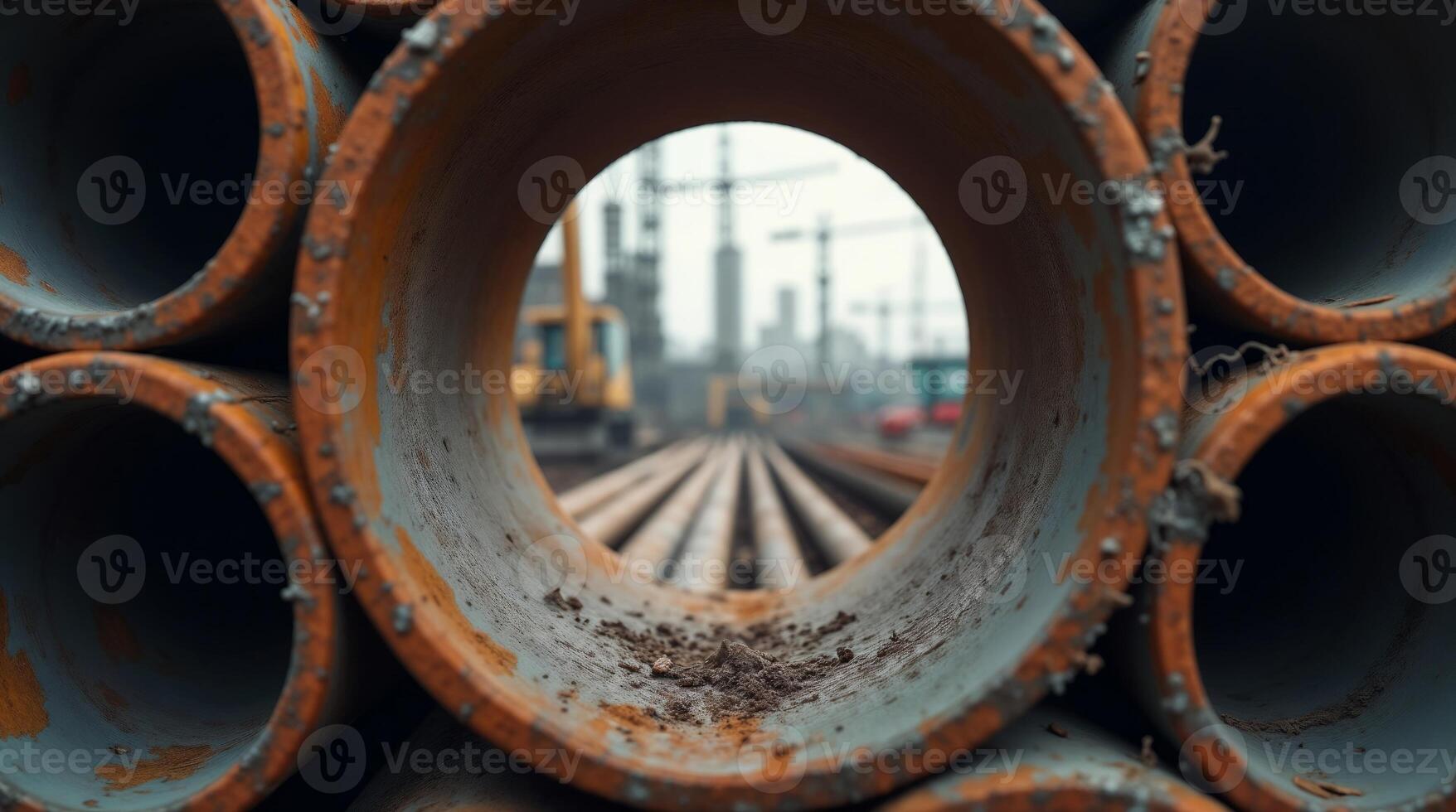 View Through Metal Pipes at Construction Site photo