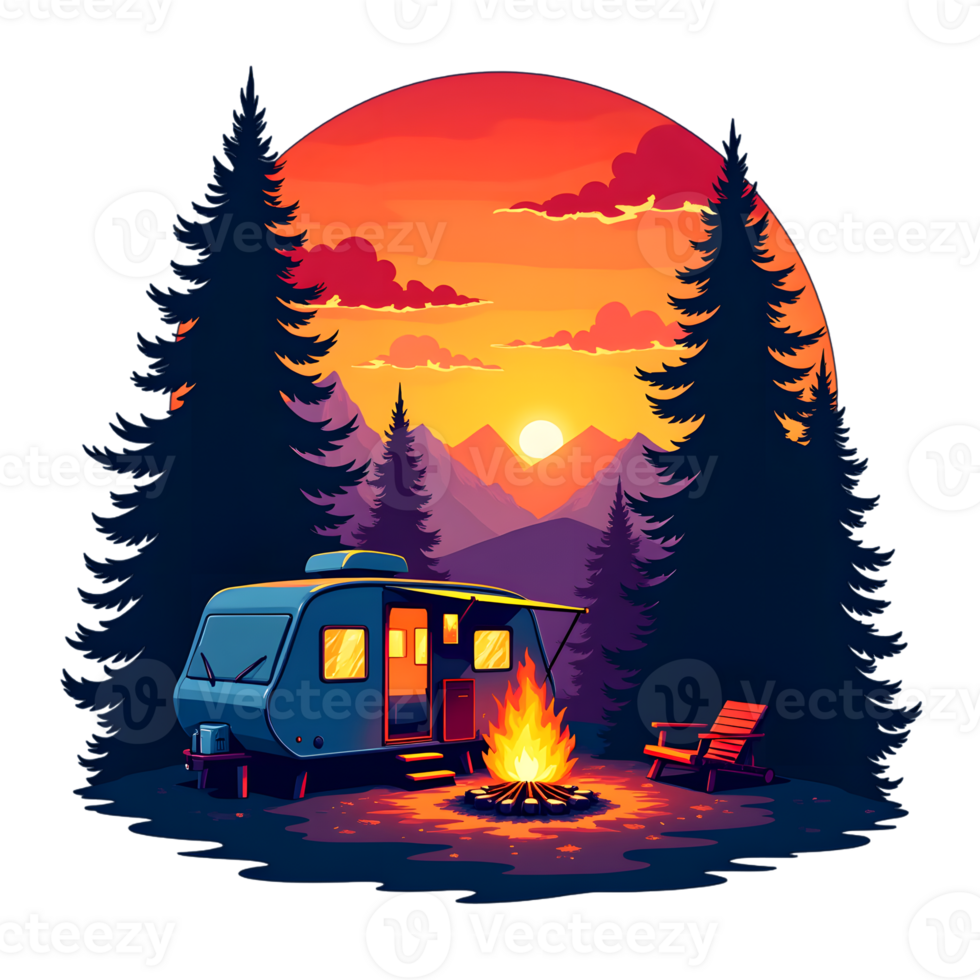 Tranquil Camper Retreat Under Fiery Sky png