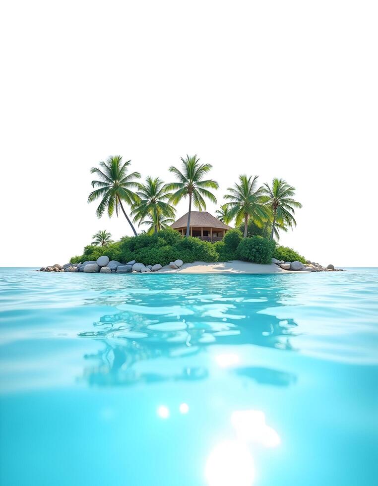 Island with palm trees and bungalows on a tropical island photo