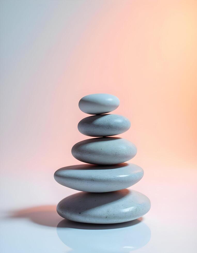 Stack of zen stones isolated on white background. Zen balance concept photo