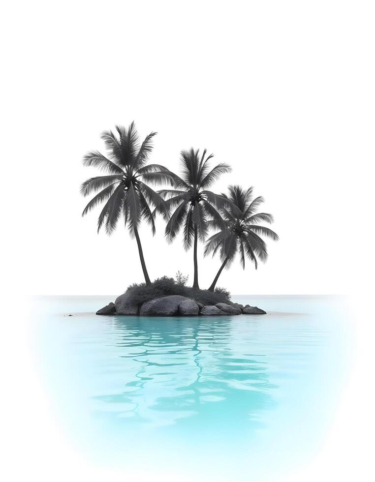 tropical island with palm trees and turquoise water isolated on white background photo