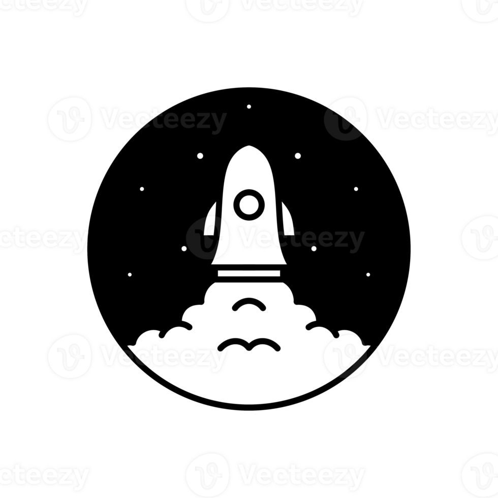 Rocket logo launch with simple and modern design black and white color transparent background png