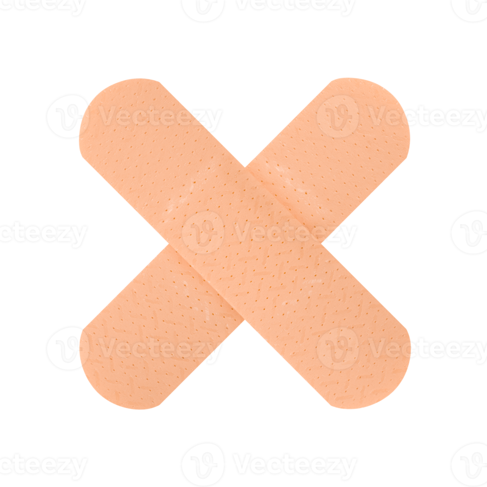 Two plasters in the shape of a cross isolated on a transparent background. Stock photo png