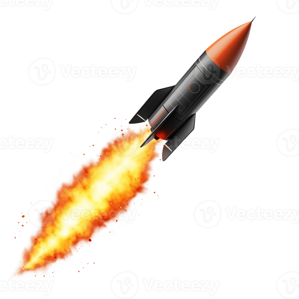 Flaming Missile Rocket, High-Speed Launch on Transparent Background png