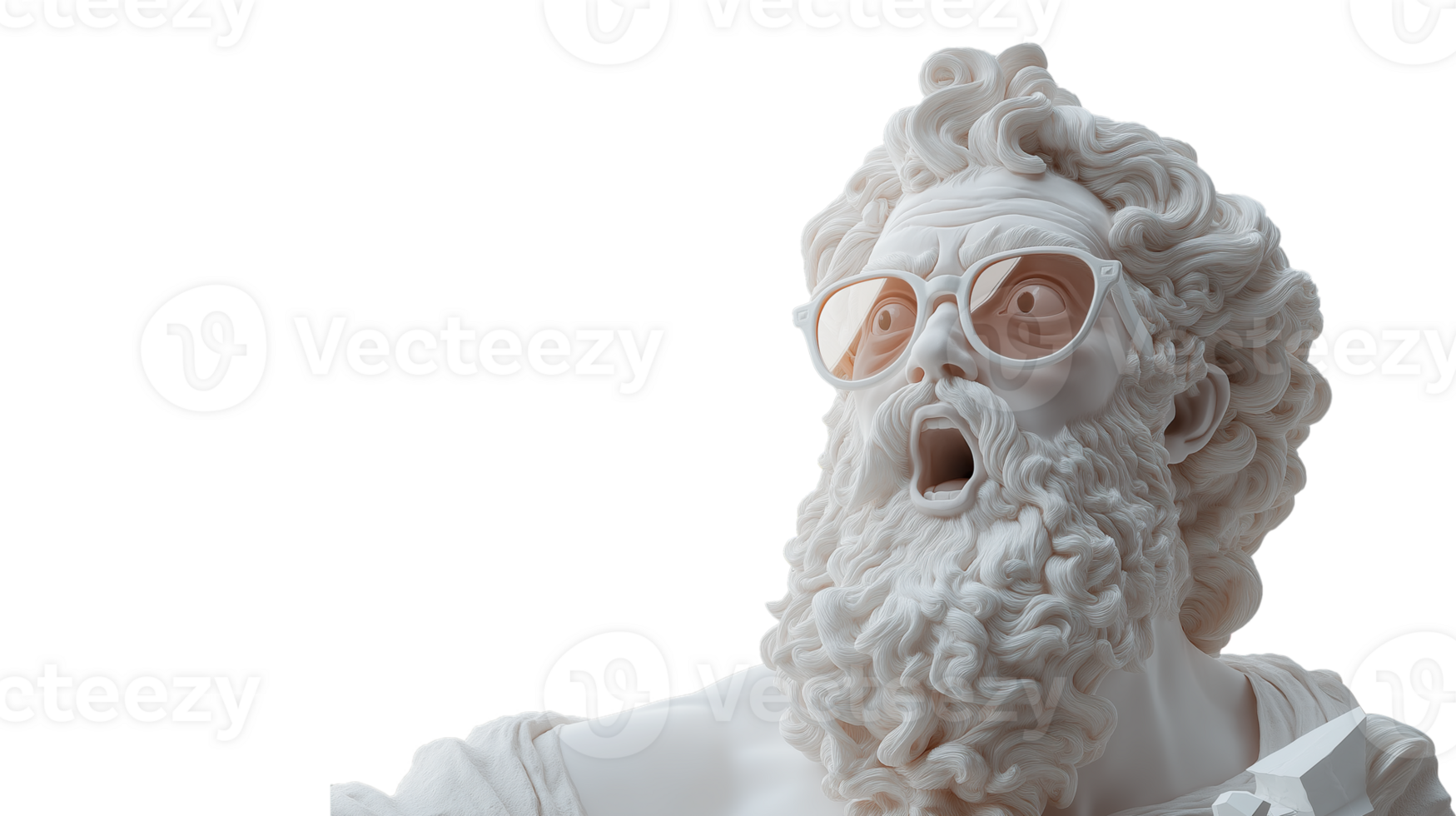 Sculpture of Zeus with Shocked Expression and Sunglasses, Isolated on Transparent Background, Perfect For Advertising png