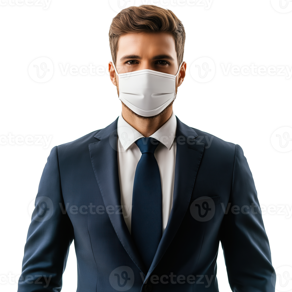Man in Suit with Blank Face Mask on Transparent Background, Anonymity Concept png