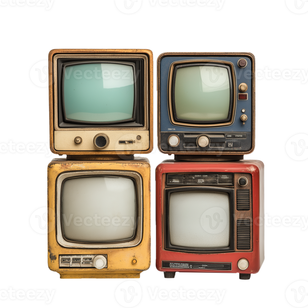 Classic Retro TV Boxes, Cutout on Transparent Background png