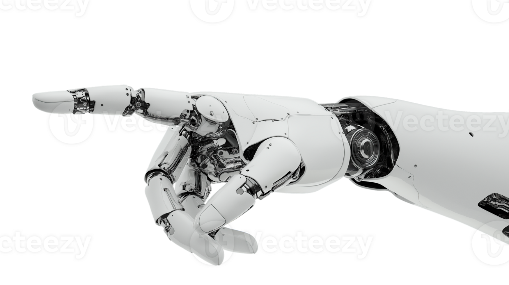Futuristic White Cyborg Hand Pointing, Transparent Background png