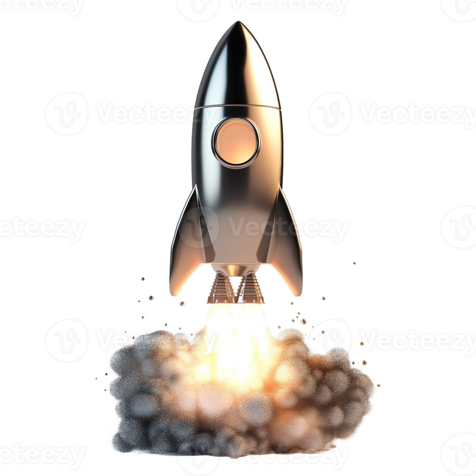 Epic Rocket Launch with Fiery Explosion on Transparent Background png