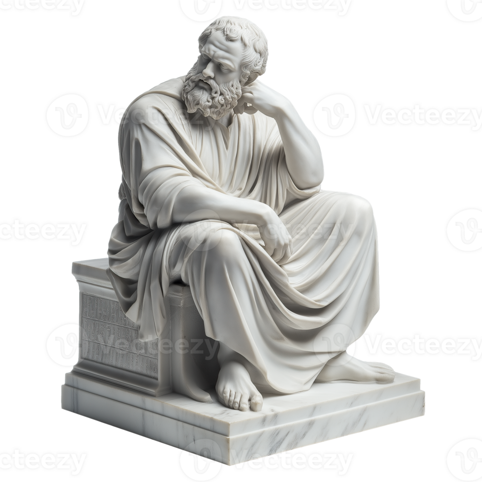 Classical Philosopher Marble Thinking Statue on Transparent Background png