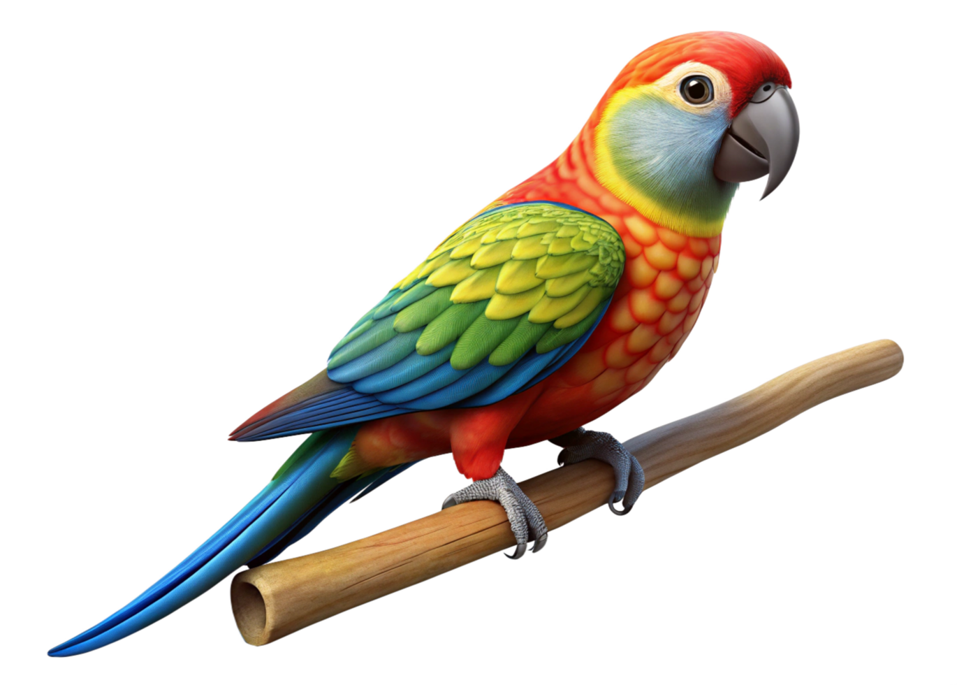 Vibrant colorful parrot perched on a branch in nature high-quality digital art lifelike environment close-up view png