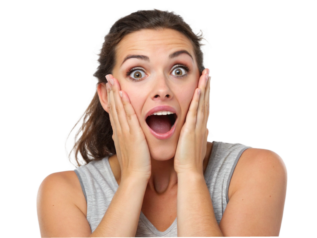 Surprised woman expressing emotion portrait photography studio environment close-up view feelings png