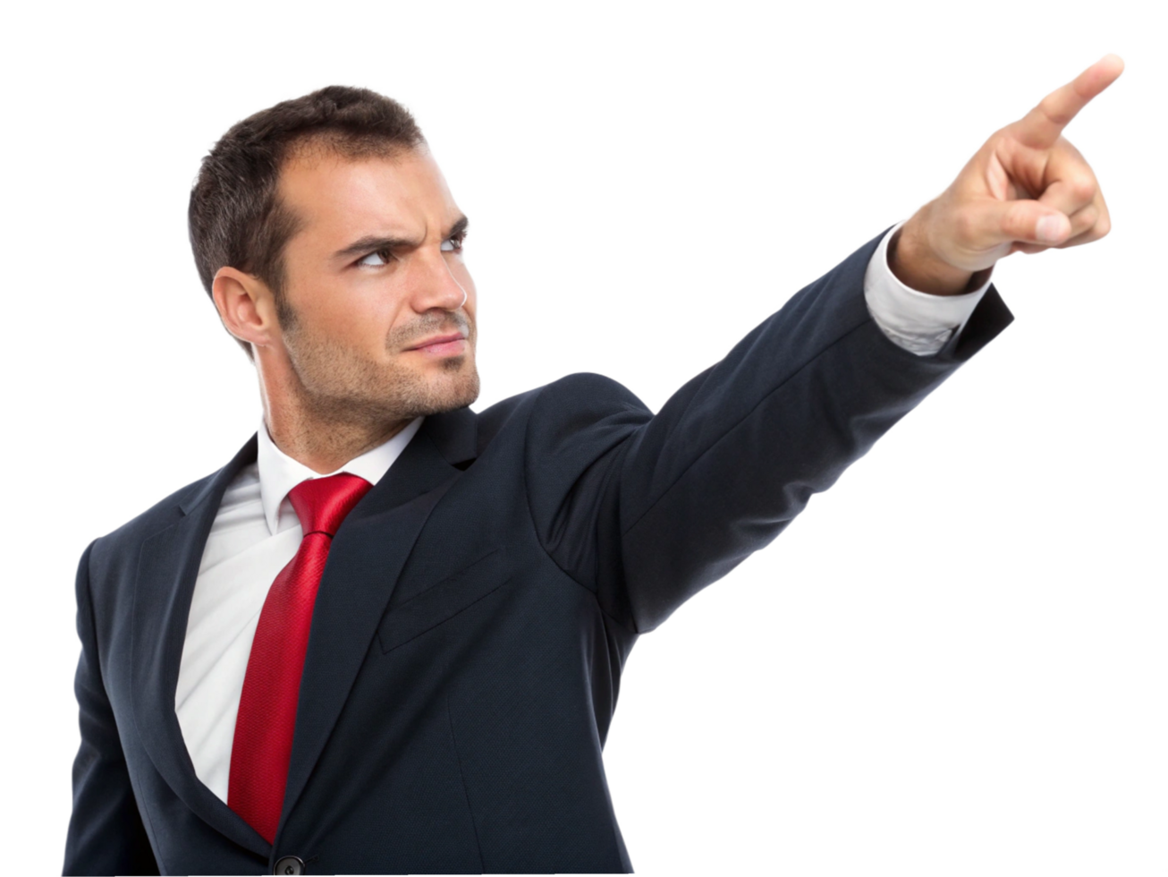 Confident businessman in suit pointing forward office environment professional portrait motivational concept png