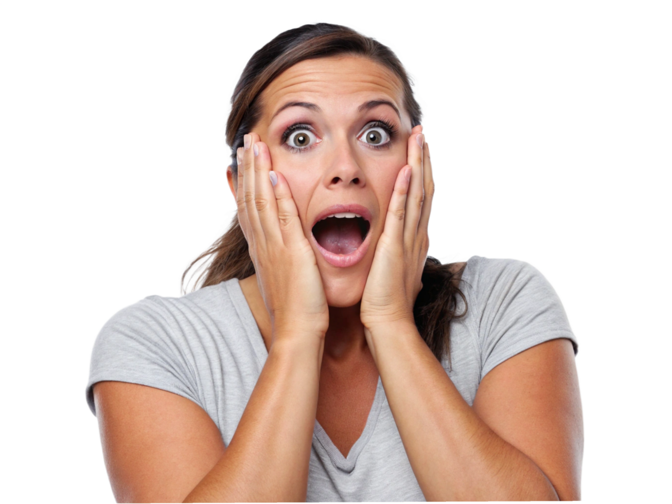 Surprised woman expressing emotion portrait photography indoor environment close-up perspective png