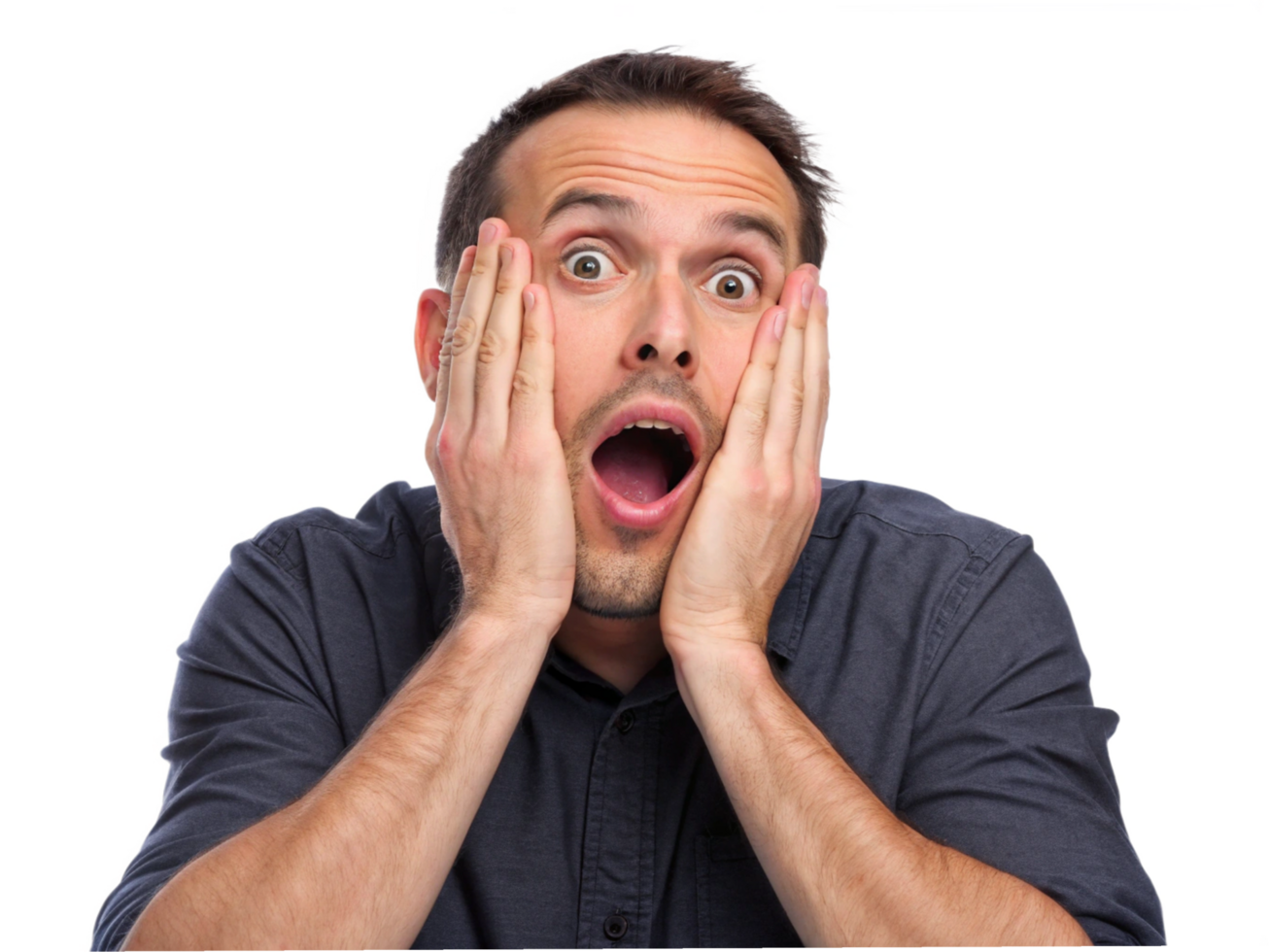 Surprised man with hands on his face portrait emotional expression high contrast png