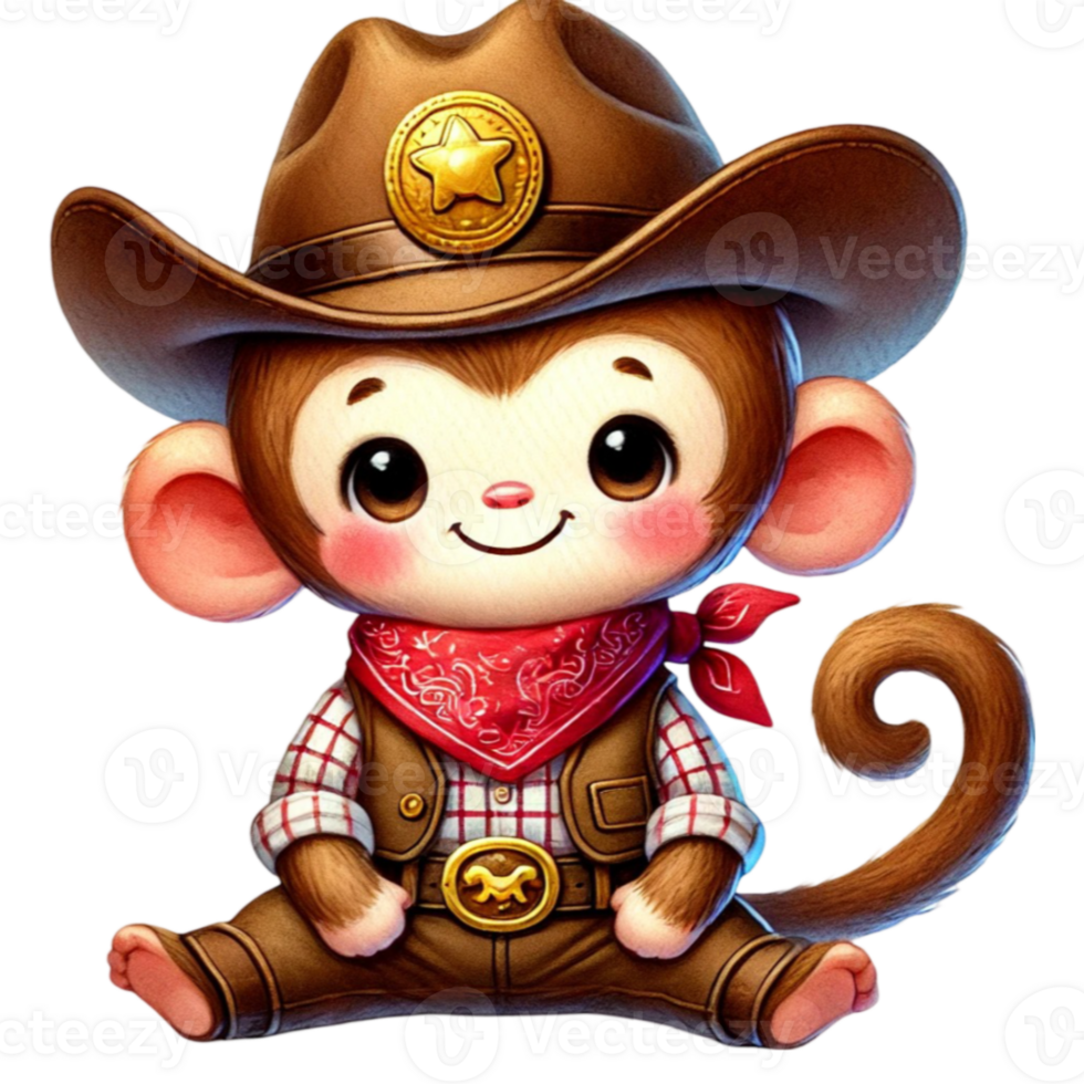 A cartoon monkey wearing a cowboy hat and holding a gun png
