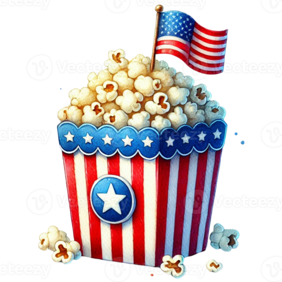Popcorn with american flag and stars png