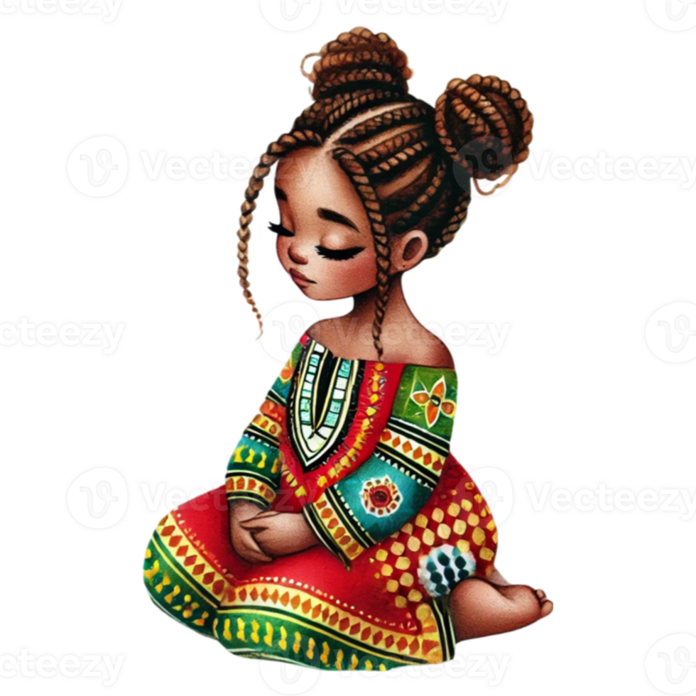 An illustration of a little girl in a colorful dress png