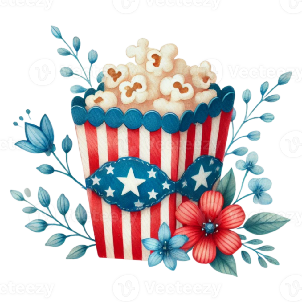 Popcorn with stars and flowers on it png