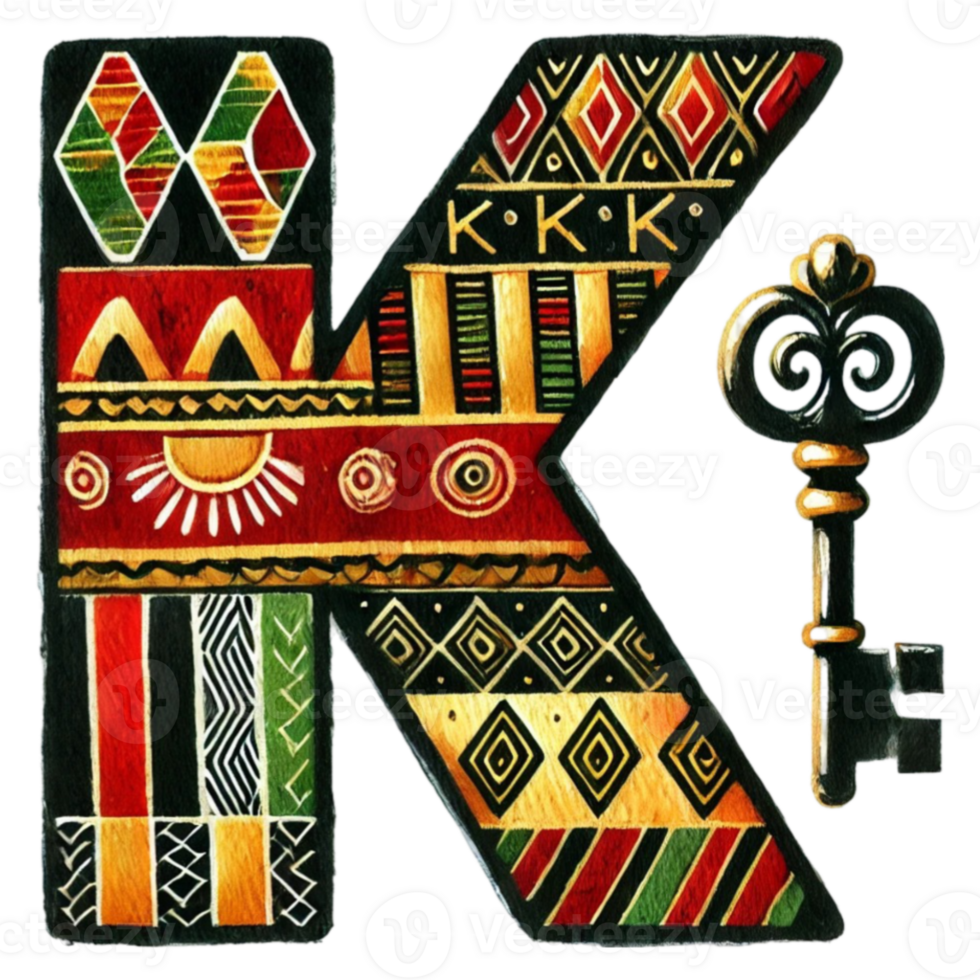The letter k is painted with colorful patterns png