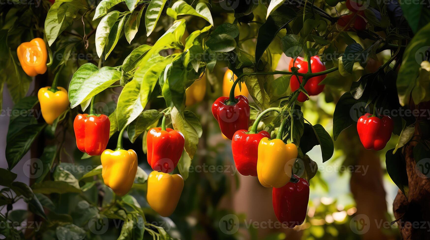 ripeness red and yellow peppers photo