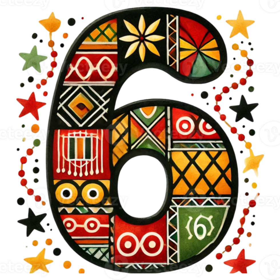 The number six is decorated with colorful designs png